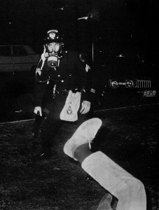 Policeman approaching unidentified student (Duke University Archives)